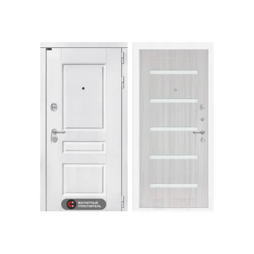 Входная металлическая дверь Лабиринт VERSAL 01 - Сандал белый, стекло белое