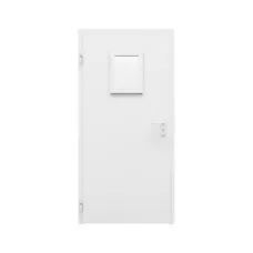 Дверь противопожарная металлическая ДПР-Олимп-01/60К, однопольная, с остеклением, угловая коробка, RAL 7035